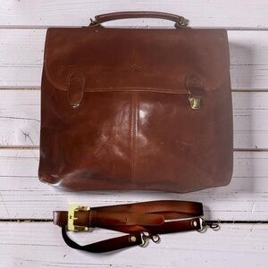 Nordstrom Monsac Travel Messenger Bag Briefcase Crossbody Caramel Leather VTG